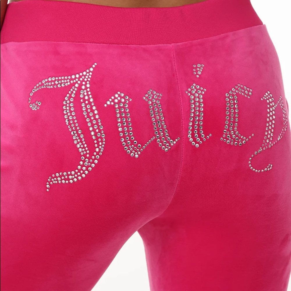 Juicy Couture OG BIG BLING VELOUR TRACK PANTS Hot Pink - Picture 3 of 6